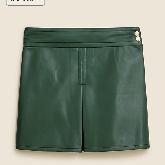 J. Crew Dresses & Skirts - J. Crew Center-pleat mini skirt in faux leather army green 10 NWT